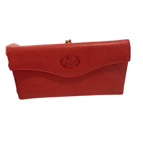 Julia Buxton Heiress Leather Checkbook Wallet Red Leather RFID Organizer Clutch - Picture 2 of 7